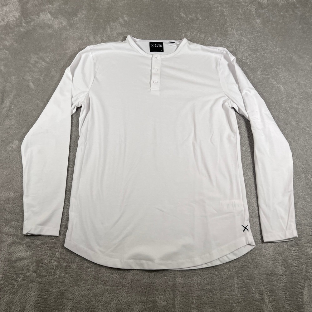 Cuts Clothing Long Sleeve Henley Men's Small White Curve-Hem Cotton‎